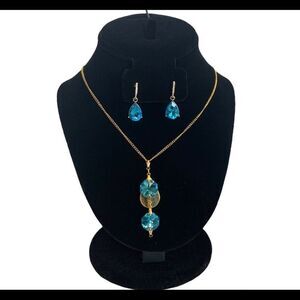 BLUE gold necklace earring set wedding prom bridesmaid